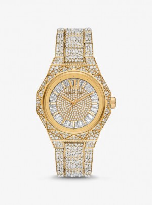 Gold-tone Dama Michael Kors Oversized Raquel Pave Gold-Tone Watch Aurii | 69QFCZTDI