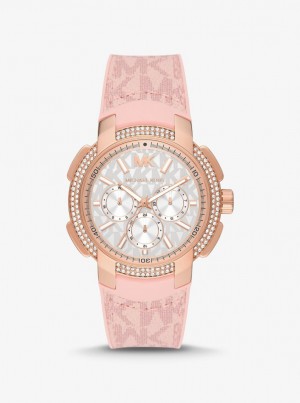 Gold-tone Dama Michael Kors Oversized Sydney Pave Rose Gold-Tone and Logo Watch Roz | 15UOGEVRN
