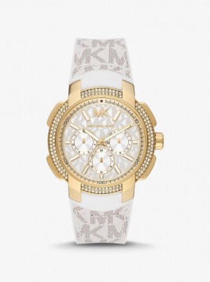 Gold-tone Dama Michael Kors Oversized Sydney Pave Gold-Tone and Logo Watch Galbeni Deschis | 17GHSNUPJ