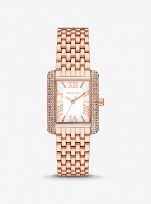 Gold-tone Dama Michael Kors Petite Emery Pave Rose Gold-Tone Watch Roz Aurii | 83FXOHSKR