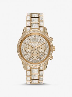 Gold-tone Dama Michael Kors Ritz Pave Gold-Tone Watch Aurii | 52JCHNGWZ