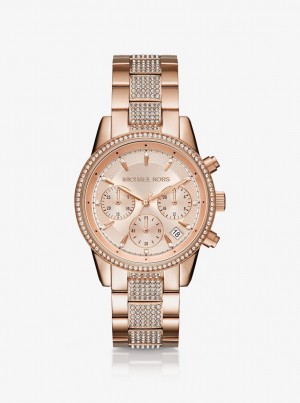Gold-tone Dama Michael Kors Ritz Pave Rose Gold-Tone Watch Roz Aurii | 39RLVCBQG