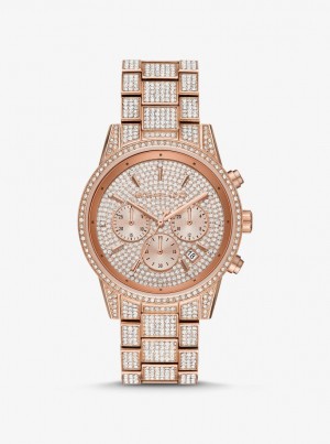 Gold-tone Dama Michael Kors Ritz Pave Rose Gold-Tone Watch Roz Aurii | 61YUFLBPO