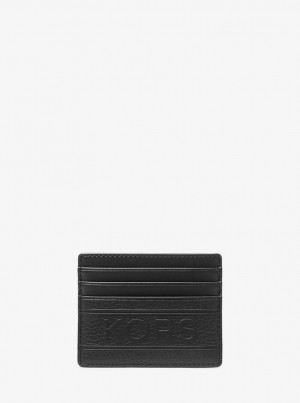 Husa Pentru Carduri Barbati Michael Kors Hudson Embossed Pebbled Leather Tall Card Case Negrii | 89UXEPBFZ