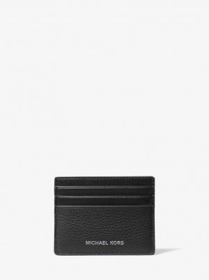 Husa Pentru Carduri Barbati Michael Kors Hudson Pebbled Leather Card Case Negrii | 92JBTIASL