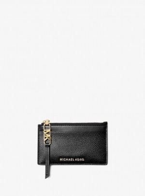 Husa Pentru Carduri Dama Michael Kors Empire Small Pebbled Leather Card Case Negrii | 81SXILFDJ