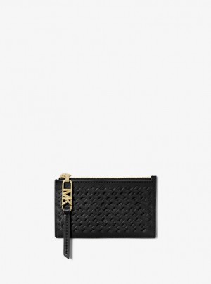 Husa Pentru Carduri Dama Michael Kors Empire Small Woven Leather Card Case Negrii | 97TYCPHLZ