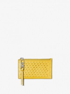 Husa Pentru Carduri Dama Michael Kors Empire Small Woven Leather Card Case Bright Dandelion | 12DHACKZP