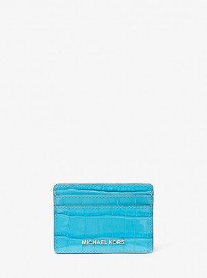 Husa Pentru Carduri Dama Michael Kors Jet Set Small Crocodile Embossed Leather Card Case Albastri | 79YBCVHIM
