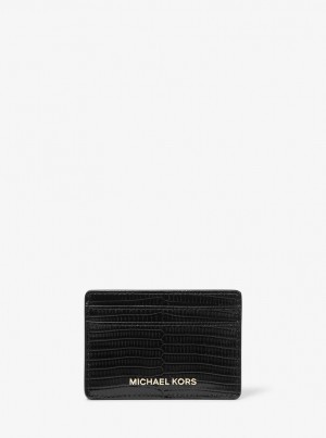 Husa Pentru Carduri Dama Michael Kors Jet Set Lizard Embossed Leather Card Case Negrii | 85MVGOJSF