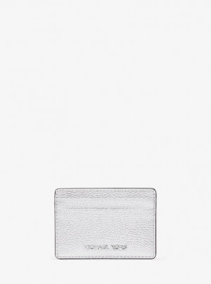 Husa Pentru Carduri Dama Michael Kors Jet Set Small Metallic Leather Card Case Argintii | 41CBZMVKF