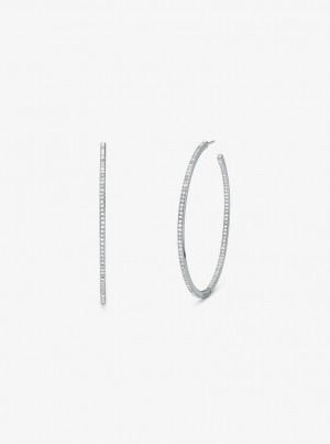 Inele Dama Michael Kors Precious Metal-Plated Brass Pave Hoop Earrings Argintii | 70BOWALTK