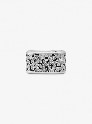 Inele Dama Michael Kors Precious Metal-Plated Brass and Enamel Leopard Pave Ring Argintii | 87HAGPDZT