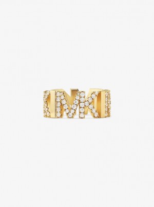 Inele Dama Michael Kors Precious Metal-Plated Brass Pave Logo Ring Aurii | 25BATUECQ
