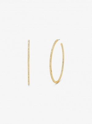 Inele Dama Michael Kors Precious Metal-Plated Brass Pave Hoop Earrings Aurii | 34EZCNPRQ