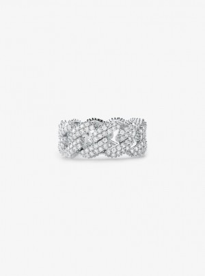 Inele Dama Michael Kors Precious Metal-Plated Sterling Silver Pave Curb Link Ring Argintii | 54WLRVUZY