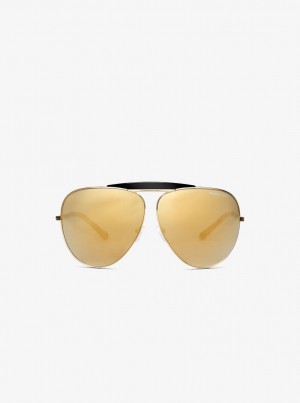 Ochelari de Soare Dama Michael Kors Bleecker Sunglasses Aurii Negrii | 40HJXIGEA