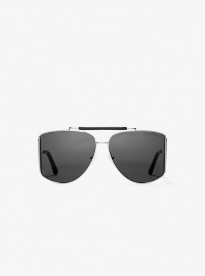 Ochelari de Soare Dama Michael Kors Nash Sunglasses Negrii Argintii | 23TNWYJZR