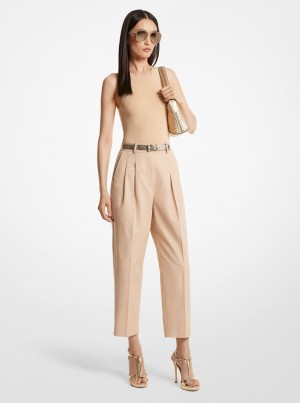 Pantaloni Dama Michael Kors Cotton Blend Twill Cropped Pants Buff | 91HKFTIZJ