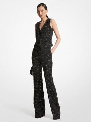 Pantaloni Dama Michael Kors Crystal Embellished Stretch Crepe Bootcut Pants Negrii | 40WIXZRFL
