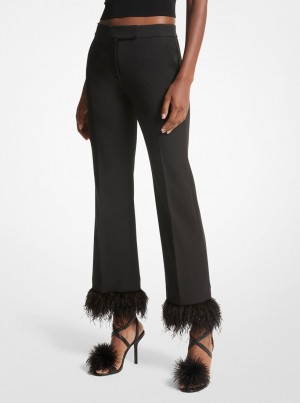 Pantaloni Dama Michael Kors Detachable Feather Trim Stretch Crepe Pants Negrii | 97NVQJFEI