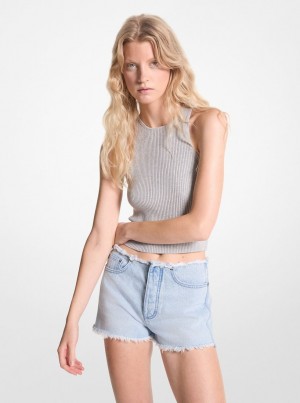 Pantaloni Dama Michael Kors Frayed Denim Shorts Albastri Albastru Deschis | 06AZJTILP