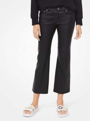 Pantaloni Dama Michael Kors Izzy Leather Cropped Flared Pants Negrii | 06SLIZHJR