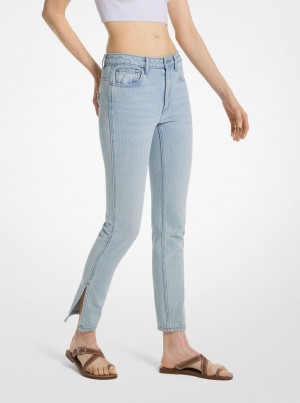 Pantaloni Dama Michael Kors Low-Rise Denim Split-Hem Jeans Albastri Albastru Deschis | 54KBOJNDR