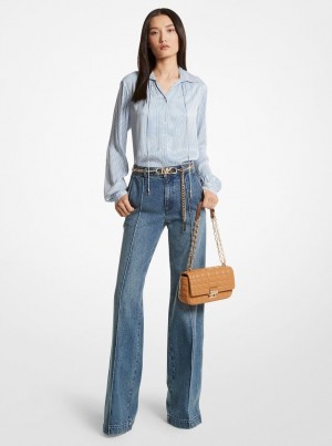 Pantaloni Dama Michael Kors Pintucked Denim Wide-Leg Jeans Albastri Albastru Deschis | 75SWJFDZA