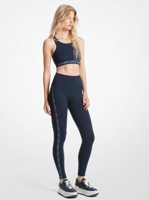 Pantaloni Dama Michael Kors Recycled Nylon Blend Empire Logo Tape Leggings Midnightblue | 43CNOEGLF