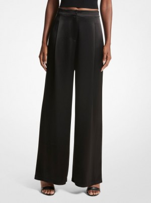 Pantaloni Dama Michael Kors Satin Wide-Leg Pants Negrii | 73WOCTMXV