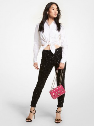 Pantaloni Dama Michael Kors Sequined Stretch Mesh Leggings Negrii | 63PNLQXGF