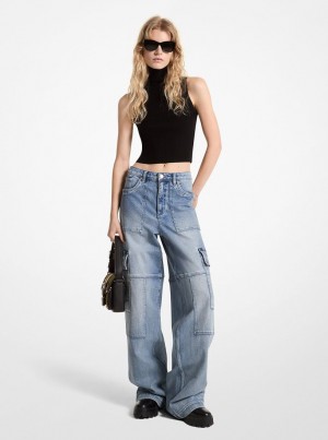 Pantaloni Dama Michael Kors Stretch Denim Wide-Leg Cargo Jeans Albastri Albastru Deschis | 73STMUGPR