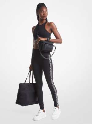 Pantaloni Dama Michael Kors Stretch Nylon Logo Tape Leggings Negrii | 61JFWTEOP