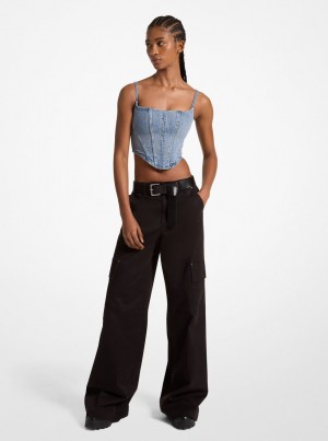 Pantaloni Dama Michael Kors Stretch Organic Cotton Wide-Leg Cargo Pants Negrii | 93PRUVGAY