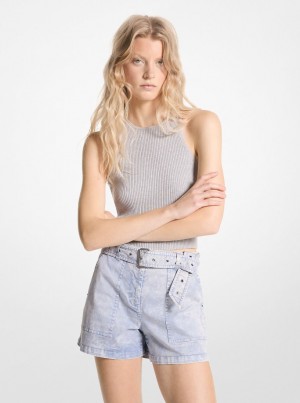 Pantaloni Dama Michael Kors Stretch Organic Cotton Belted Cargo Shorts Chambray | 03JUWFINL