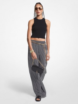 Pantaloni Dama Michael Kors Striped Georgette Wide-Leg Pants Negrii | 58LCVBTPE