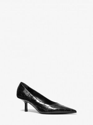Pantofi Cu Toc Dama Michael Kors Frankie Crocodile Embossed Piele Pump Negrii | 01BSUKELN