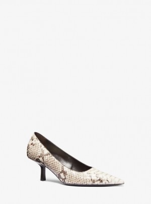 Pantofi Cu Toc Dama Michael Kors Frankie Python Embossed Leather Pump Bej | 80UKJRWAM