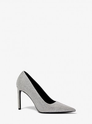 Pantofi Cu Toc Dama Michael Kors Martine Crystal Embellished Suede Pump Gri | 65NZOTMPU