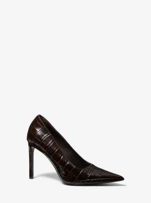 Pantofi Cu Toc Dama Michael Kors Martine Crocodile Embossed Leather Pump Ciocolata | 25NDUKOQM