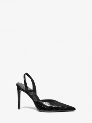 Pantofi Cu Toc Dama Michael Kors Presley Crocodile Embossed Leather Pump Negrii | 10AQLUXKH