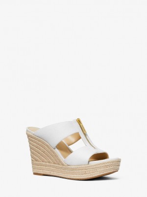 Pantofi Platforma Dama Michael Kors Bradley Linen Blend Canvas Wedge Sandal Albi | 01YARFTKB