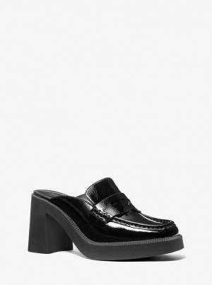 Pantofi Platforma Dama Michael Kors Eden Crackled Patent Leather Platform Mule Negrii | 92ZEAXHLW