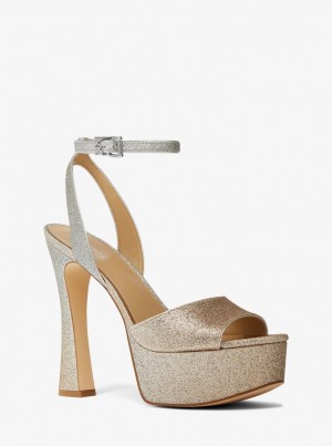 Pantofi Platforma Dama Michael Kors Jensen Glitter Platform Sandal Silv/Plgold | 25IDZAMTH