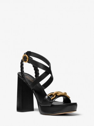 Pantofi Platforma Dama Michael Kors Kailey Embellished Leather Platform Sandal Negrii | 73GEXFHMS