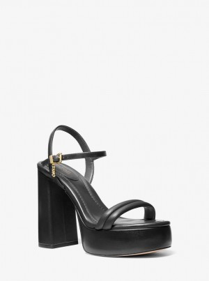 Pantofi Platforma Dama Michael Kors Laci Leather Platform Sandal Negrii | 63QYMGNRS