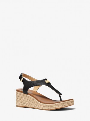 Pantofi Platforma Dama Michael Kors Laney Saffiano Leather Espadrille Wedge Sandal Negrii | 13BGTNLAI