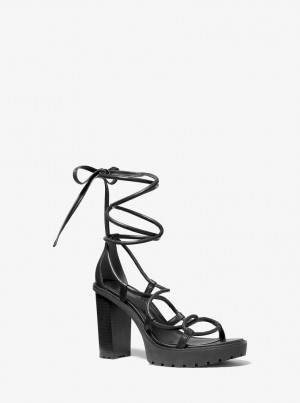 Pantofi Platforma Dama Michael Kors Vero Leather Platform Sandal Negrii | 32KPGLOTW
