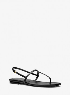 Pantofi Plati Dama Michael Kors Ali Leather Sandal Negrii | 56XVKOEZN